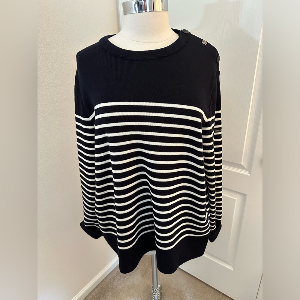 St. James Bregancon Breton Striped Navy & White Sweater With Elbow Patch Size XL